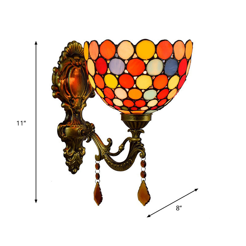 Frendorf | Glas-in-lood Cirkels Kom Wandlamp Tiffany Enkel-Bol Brass Wandlamp Met Dangles