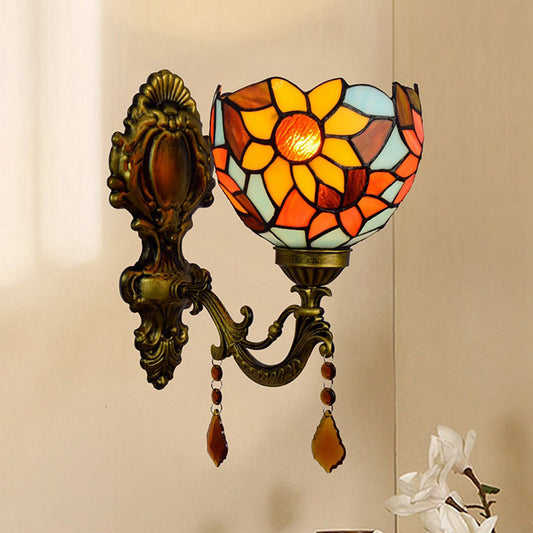 Frendorf | Handgefertigte Buntglas Messing Wandlampe Sonnenblume 1-Lampe Tiffany Wandmontage Lichtgerät