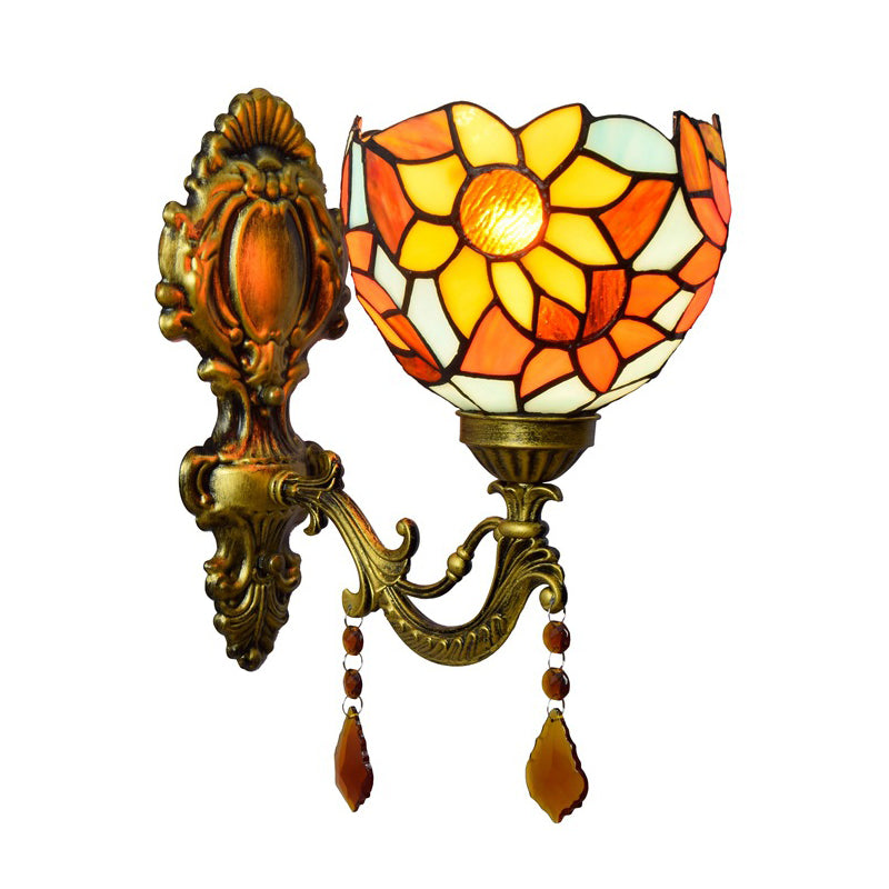 Frendorf | Handgefertigte Buntglas Messing Wandlampe Sonnenblume 1-Lampe Tiffany Wandmontage Lichtgerät