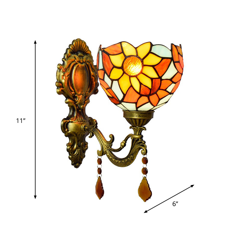 Frendorf | Handgefertigte Buntglas Messing Wandlampe Sonnenblume 1-Lampe Tiffany Wandmontage Lichtgerät
