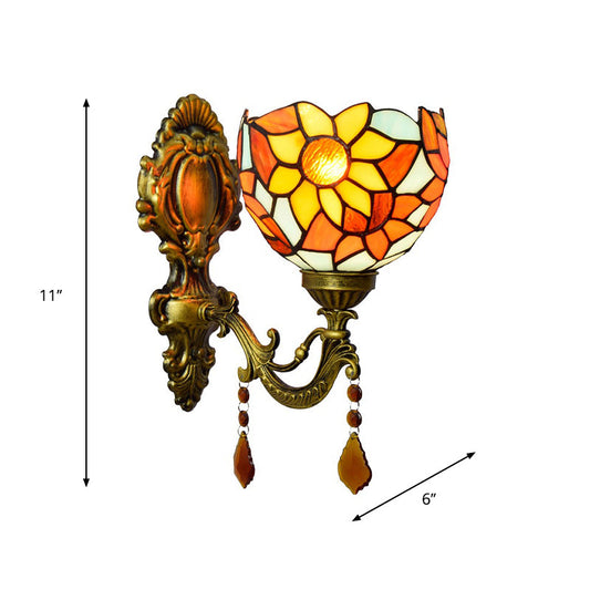 Frendorf | Handgefertigte Buntglas Messing Wandlampe Sonnenblume 1-Lampe Tiffany Wandmontage Lichtgerät