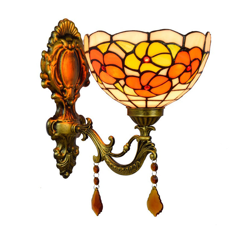 Frendorf | Bladpatroon Kom Gebrandschilderd Glas Wandlamp Tiffany 1 Hoofd Oranje/Paarse/Rode Wandbevestiging