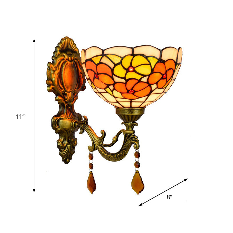 Frendorf | Bladpatroon Kom Gebrandschilderd Glas Wandlamp Tiffany 1 Hoofd Oranje/Paarse/Rode Wandbevestiging