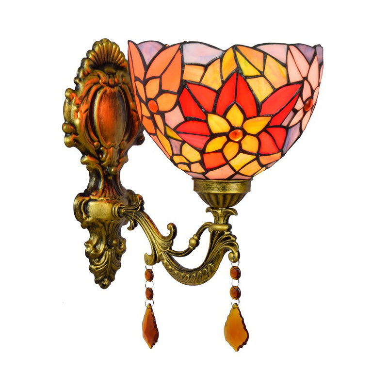 Frendorf | Bladpatroon Kom Gebrandschilderd Glas Wandlamp Tiffany 1 Hoofd Oranje/Paarse/Rode Wandbevestiging