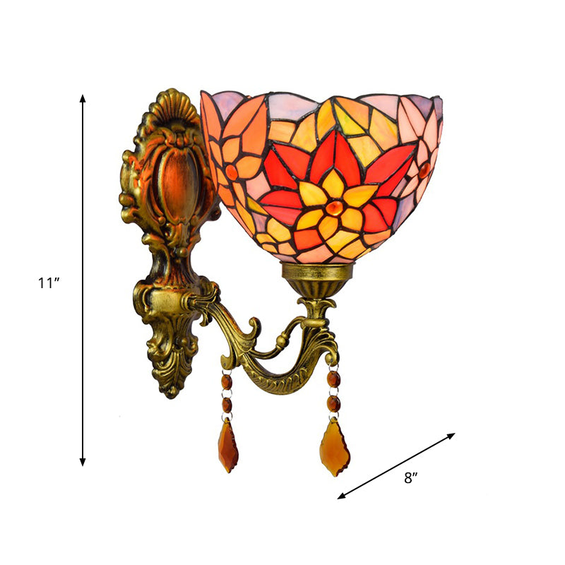 Frendorf | Bladpatroon Kom Gebrandschilderd Glas Wandlamp Tiffany 1 Hoofd Oranje/Paarse/Rode Wandbevestiging