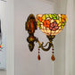 Frendorf | Bladpatroon Kom Gebrandschilderd Glas Wandlamp Tiffany 1 Hoofd Oranje/Paarse/Rode Wandbevestiging