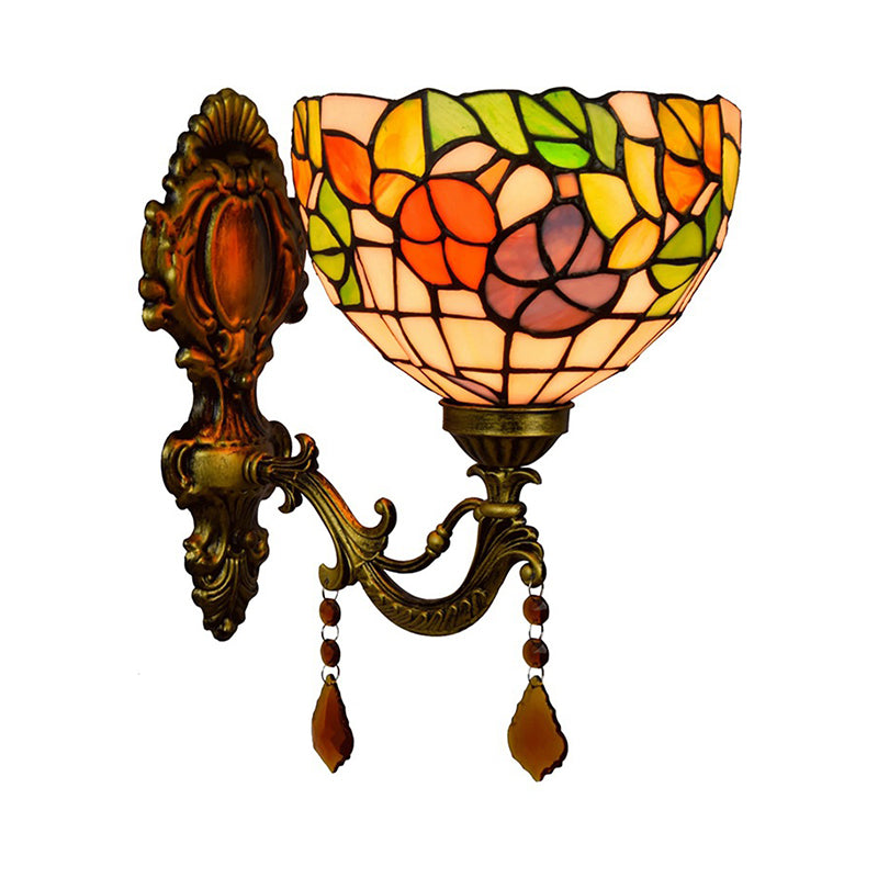 Frendorf | Bladpatroon Kom Gebrandschilderd Glas Wandlamp Tiffany 1 Hoofd Oranje/Paarse/Rode Wandbevestiging