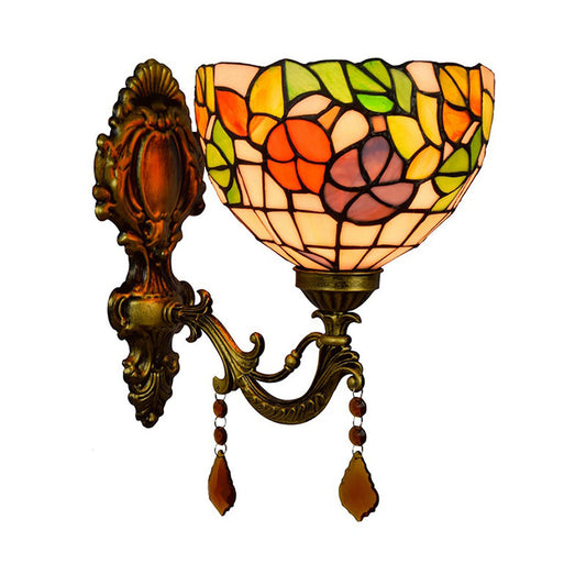 Frendorf | Bladpatroon Kom Gebrandschilderd Glas Wandlamp Tiffany 1 Hoofd Oranje/Paarse/Rode Wandbevestiging