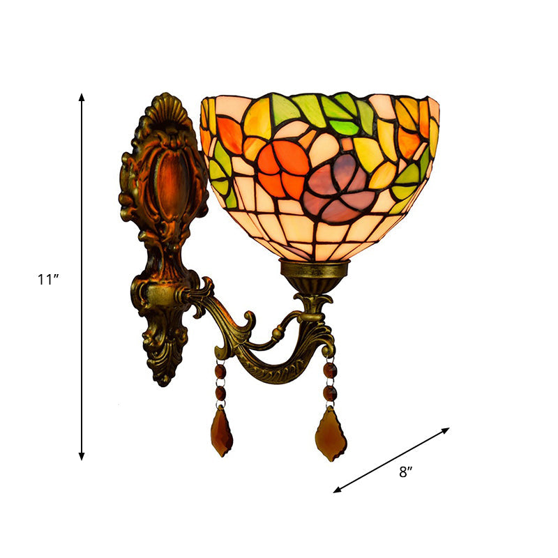 Frendorf | Bladpatroon Kom Gebrandschilderd Glas Wandlamp Tiffany 1 Hoofd Oranje/Paarse/Rode Wandbevestiging