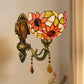 Frendorf | Schaapbloem Patroon Koepel Wandlamp 1 Gloeilamp Gezaagd Glas Tiffany Wandverlichting Fixture met Messing Gebogen Arm