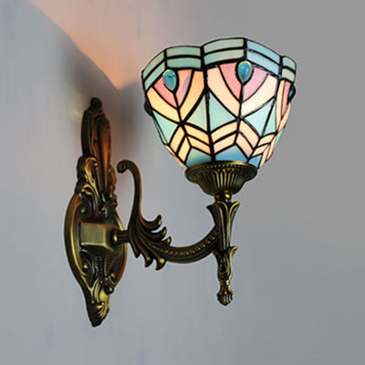 Frendorf | Barokke Kom Wandlamp Verlichting Glas-in-lood 1 Hoofd Wandlicht Armatuur in Blauw voor Slaapkamer
