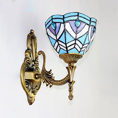 Frendorf | Barokke Kom Wandlamp Verlichting Glas-in-lood 1 Hoofd Wandlicht Armatuur in Blauw voor Slaapkamer