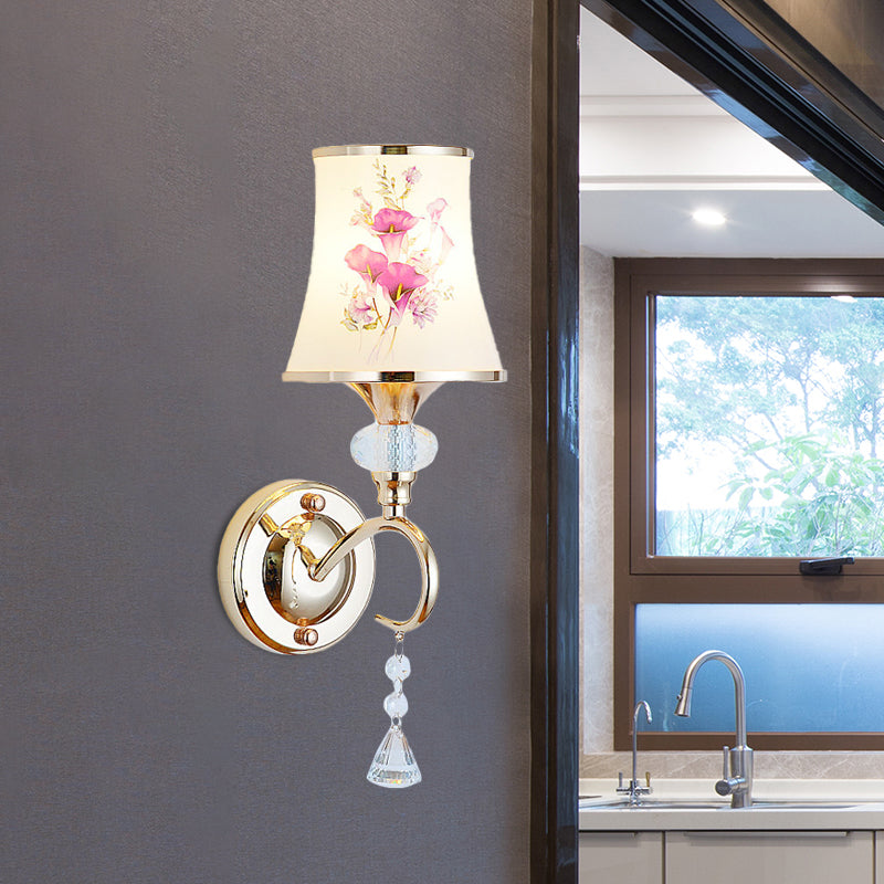Frendorf | 1/2-Licht Schlafzimmer Wandbeleuchtung Modernistische Gold Wandmontage Lampe mit Bogenförmigem Lackiertem Glas-Schirm
