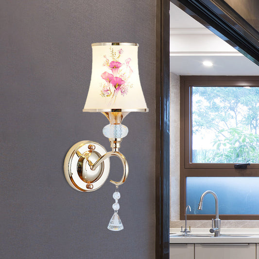 Frendorf | 1/2-Licht Schlafzimmer Wandbeleuchtung Modernistische Gold Wandmontage Lampe mit Bogenförmigem Lackiertem Glas-Schirm