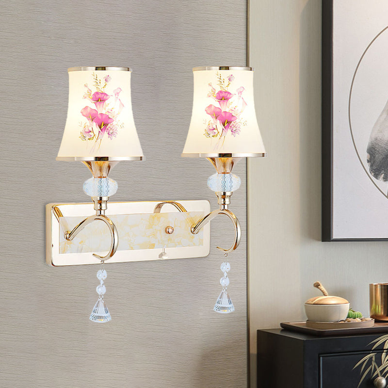 Frendorf | 1/2-Licht Schlafzimmer Wandbeleuchtung Modernistische Gold Wandmontage Lampe mit Bogenförmigem Lackiertem Glas-Schirm