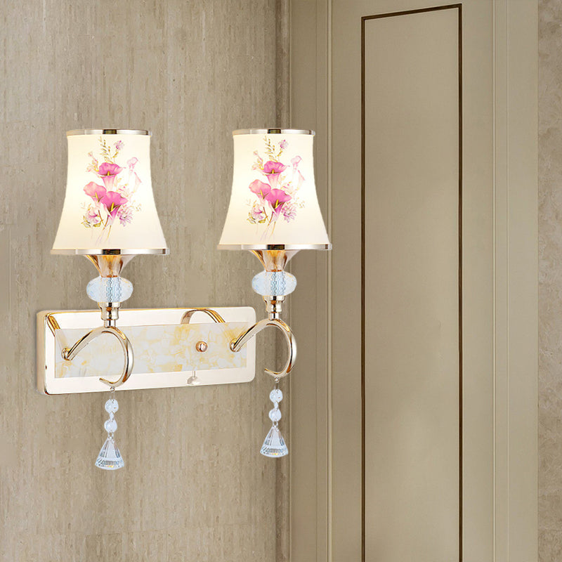 Frendorf | 1/2-Licht Schlafzimmer Wandbeleuchtung Modernistische Gold Wandmontage Lampe mit Bogenförmigem Lackiertem Glas-Schirm