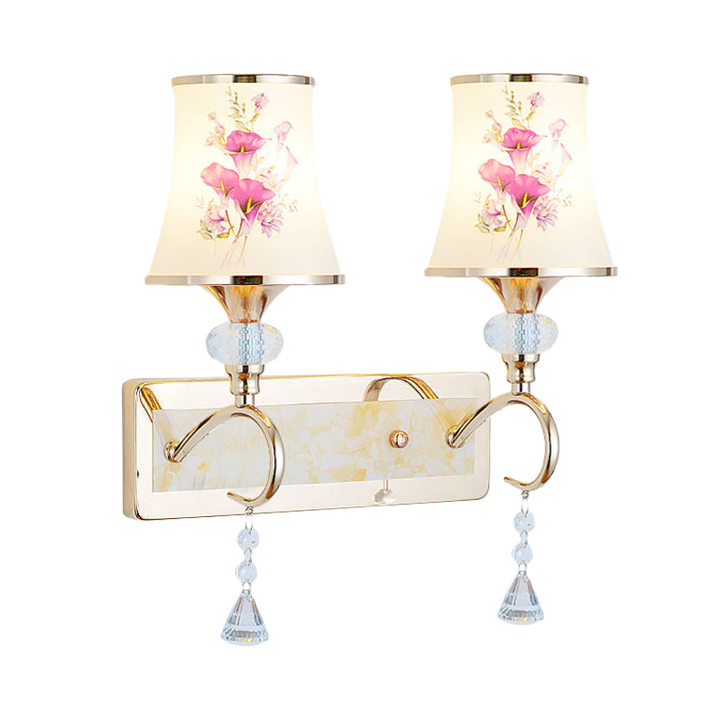 Frendorf | 1/2-Licht Schlafzimmer Wandbeleuchtung Modernistische Gold Wandmontage Lampe mit Bogenförmigem Lackiertem Glas-Schirm