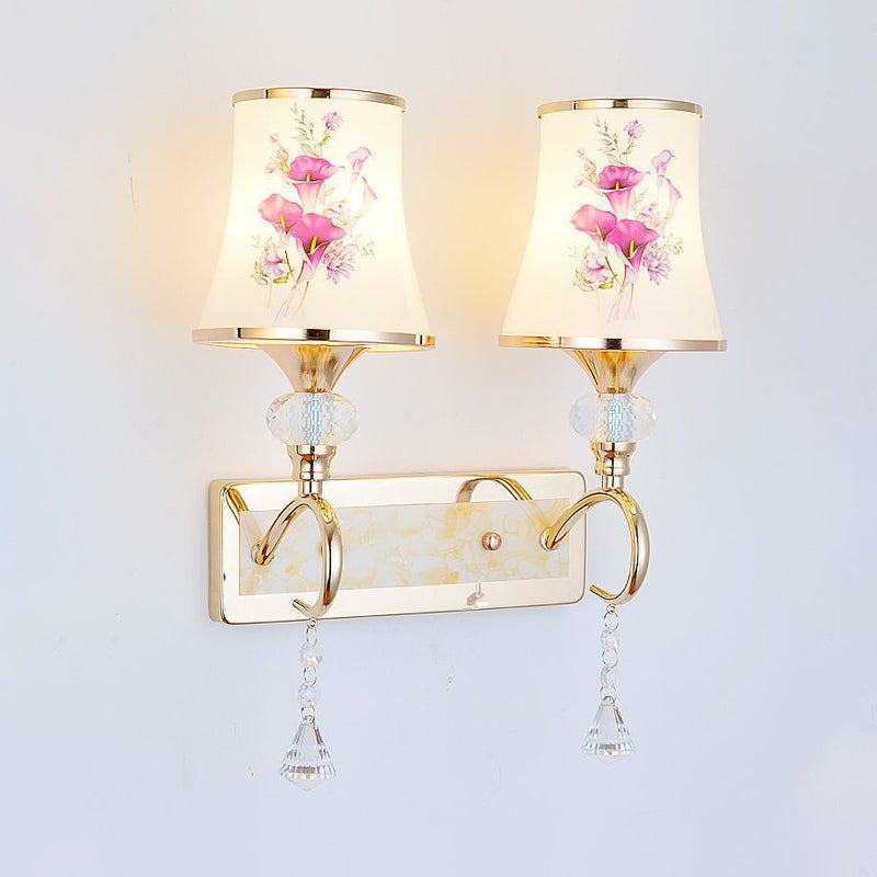 Frendorf | 1/2-Licht Schlafzimmer Wandbeleuchtung Modernistische Gold Wandmontage Lampe mit Bogenförmigem Lackiertem Glas-Schirm