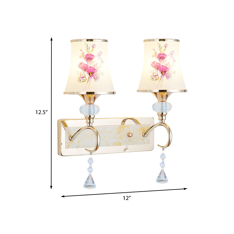 Frendorf | 1/2-Licht Schlafzimmer Wandbeleuchtung Modernistische Gold Wandmontage Lampe mit Bogenförmigem Lackiertem Glas-Schirm