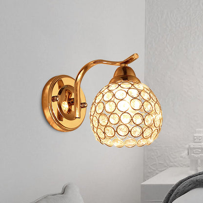 Frendorf | 1 Licht Wohnzimmer Wandleuchte Minimalistische Gold-Finish Wandbeleuchtung mit Kuppel Kristallbesetzter Schirm