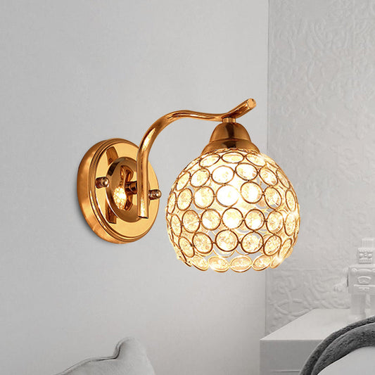 Frendorf | 1 Licht Wohnzimmer Wandleuchte Minimalistische Gold-Finish Wandbeleuchtung mit Kuppel Kristallbesetzter Schirm