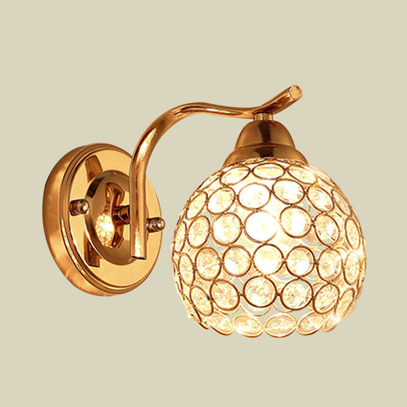 Frendorf | 1 Licht Wohnzimmer Wandleuchte Minimalistische Gold-Finish Wandbeleuchtung mit Kuppel Kristallbesetzter Schirm