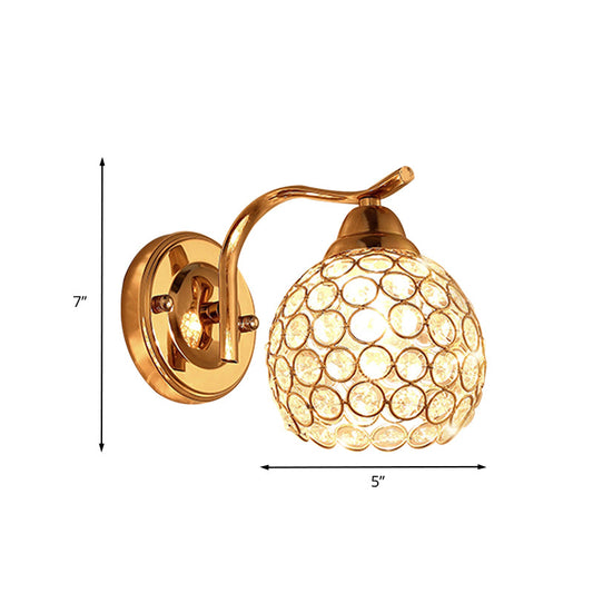 Frendorf | 1 Licht Wohnzimmer Wandleuchte Minimalistische Gold-Finish Wandbeleuchtung mit Kuppel Kristallbesetzter Schirm