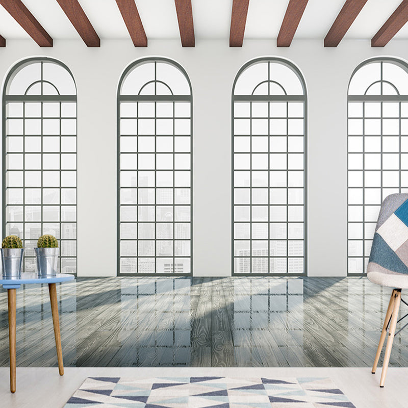 Frendorf | Pastel Kleur Muurschilderingen Franse Raam en Huis Overzicht Vlekbestendige Wanddecoratie voor Accentmuur