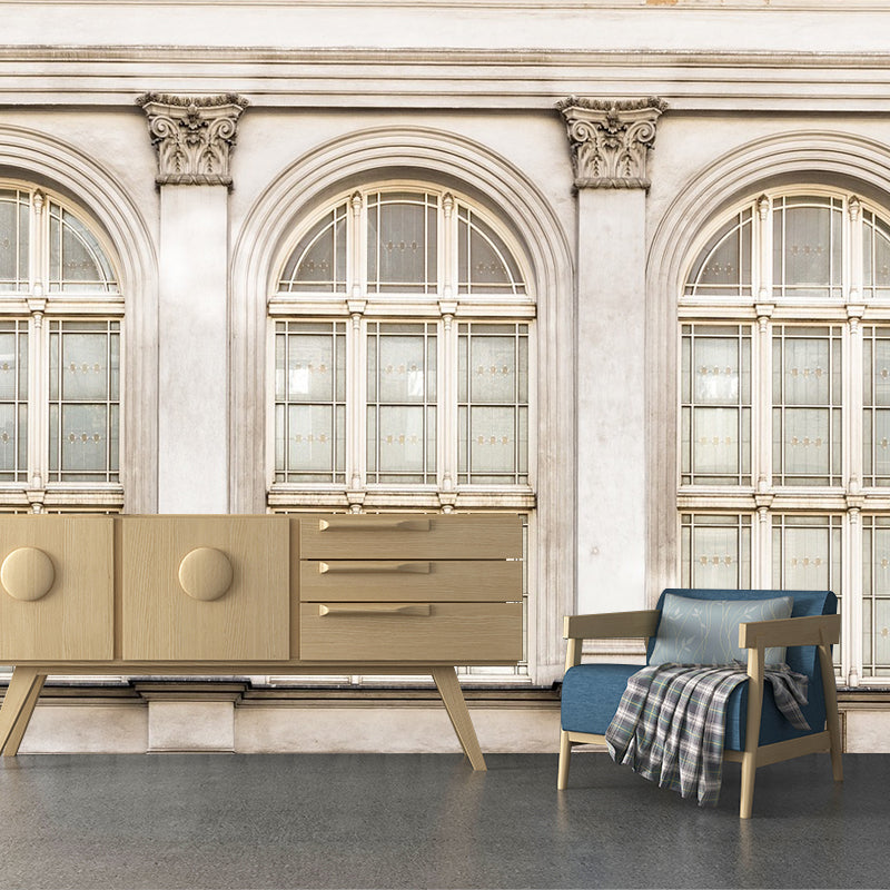 Frendorf | Pastel Kleur Muurschilderingen Franse Raam en Huis Overzicht Vlekbestendige Wanddecoratie voor Accentmuur