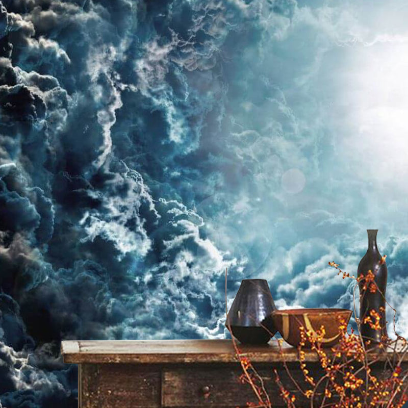 Frendorf | Extra Large Mural Wallpaper in Photo Style with Stacked Cloud and Sunlight for Bars in Dark Blue, Personalized Size Available