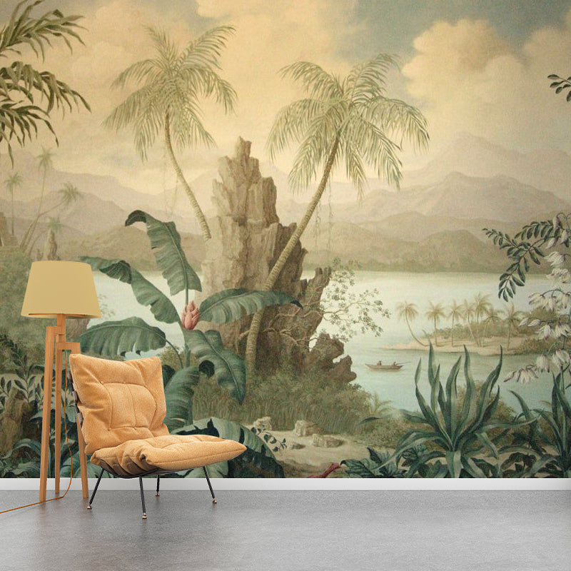 Retro-Wandmalereien für Akzentwände, Mittelalterlicher Wald in dunkler Farbe, Personalisierte Größe verfügbar