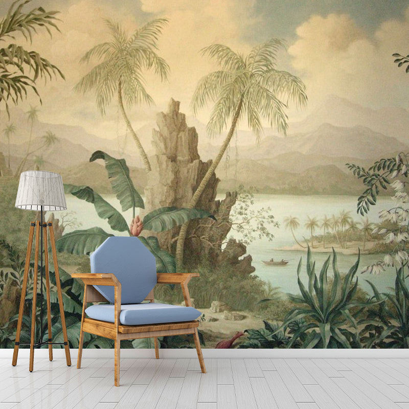 Retro-Wandmalereien für Akzentwände, Mittelalterlicher Wald in dunkler Farbe, Personalisierte Größe verfügbar