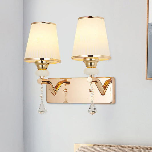 Frendorf | 2-Glühbirne Reguläre Wand-Sconce Licht Zeitgenössisch Gold Kristall Kegelförmiger Schirm Wandmontage Beleuchtung