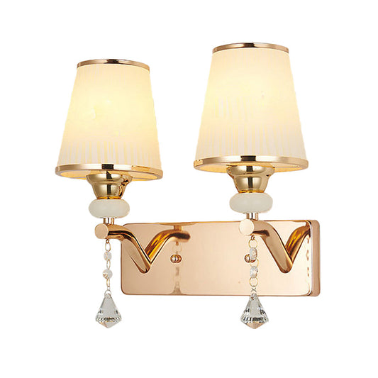 Frendorf | 2-Glühbirne Reguläre Wand-Sconce Licht Zeitgenössisch Gold Kristall Kegelförmiger Schirm Wandmontage Beleuchtung