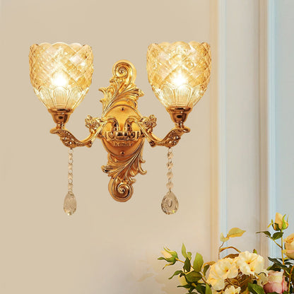 Frendorf | 2 Lichten Koepel/Bloem Op Muur Sconces Licht Europese Gouden Textuur Crystal Wandlamp Fixture
