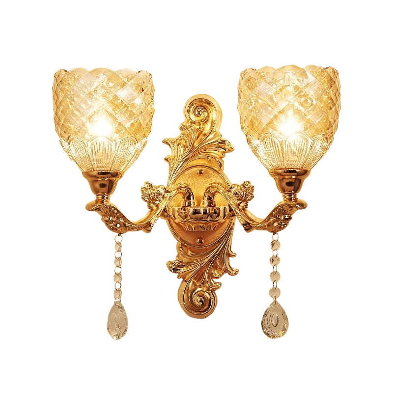 Frendorf | 2 Lichten Koepel/Bloem Op Muur Sconces Licht Europese Gouden Textuur Crystal Wandlamp Fixture