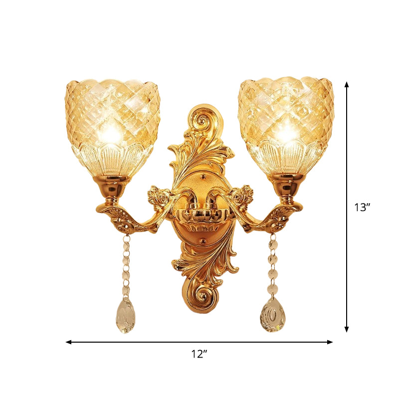 Frendorf | 2 Lichten Koepel/Bloem Op Muur Sconces Licht Europese Gouden Textuur Crystal Wandlamp Fixture