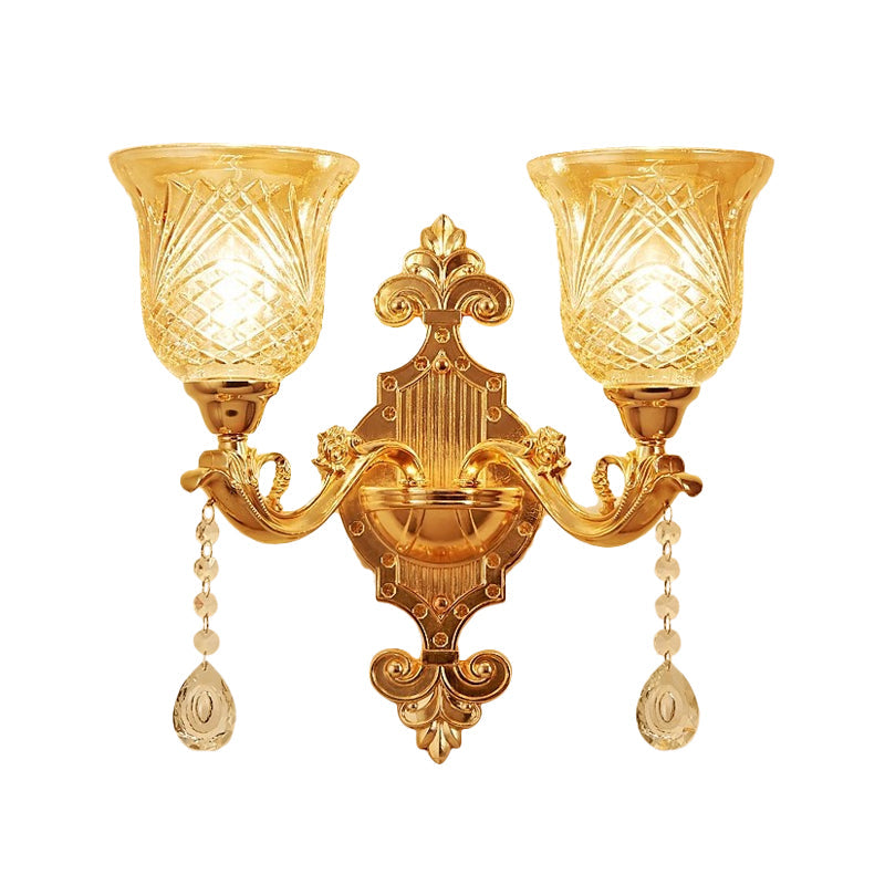 Frendorf | 2 Lichten Koepel/Bloem Op Muur Sconces Licht Europese Gouden Textuur Crystal Wandlamp Fixture