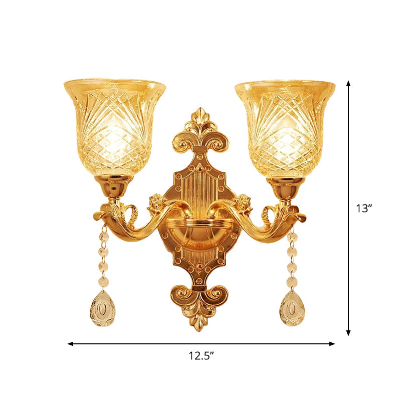Frendorf | 2 Lichten Koepel/Bloem Op Muur Sconces Licht Europese Gouden Textuur Crystal Wandlamp Fixture