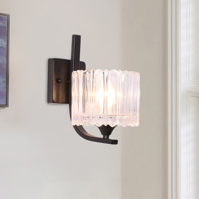 Frendorf | 1 Licht Trapez/Vaas/Trommel Wandlamp Sconces Post Modern Schwarz Metall Wandmontage Licht mit Klarglas Schirm