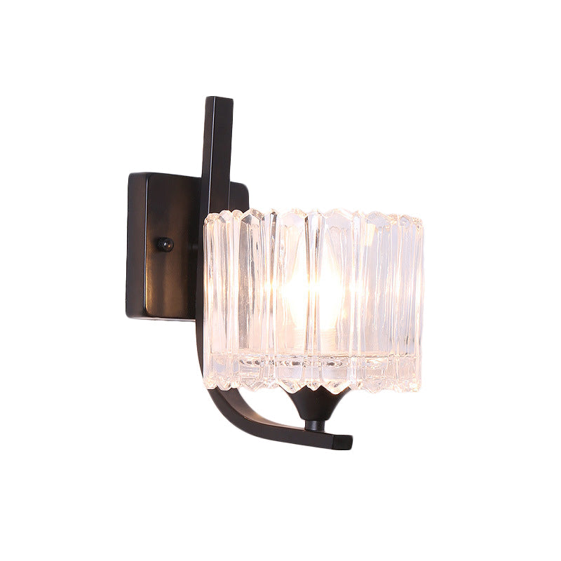 Frendorf | 1 Licht Trapez/Vaas/Trommel Wandlamp Sconces Post Modern Schwarz Metall Wandmontage Licht mit Klarglas Schirm