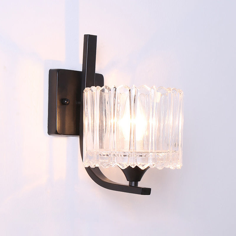 Frendorf | 1 Licht Trapez/Vaas/Trommel Wandlamp Sconces Post Modern Schwarz Metall Wandmontage Licht mit Klarglas Schirm