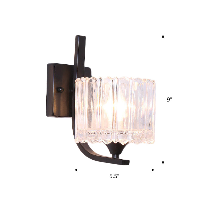 Frendorf | 1 Licht Trapez/Vaas/Trommel Wandlamp Sconces Post Modern Schwarz Metall Wandmontage Licht mit Klarglas Schirm