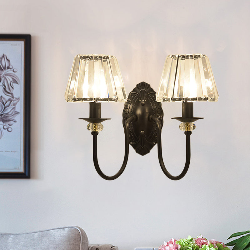 Frendorf | 1 Licht Trapez/Vaas/Trommel Wandlamp Sconces Post Modern Schwarz Metall Wandmontage Licht mit Klarglas Schirm