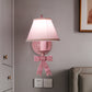 Frendorf | 1/2-Licht Schlafzimmer Wandmontierte Lampe Macaron Pink Finish Bogen Wandlampe mit konischem Stoffschirm