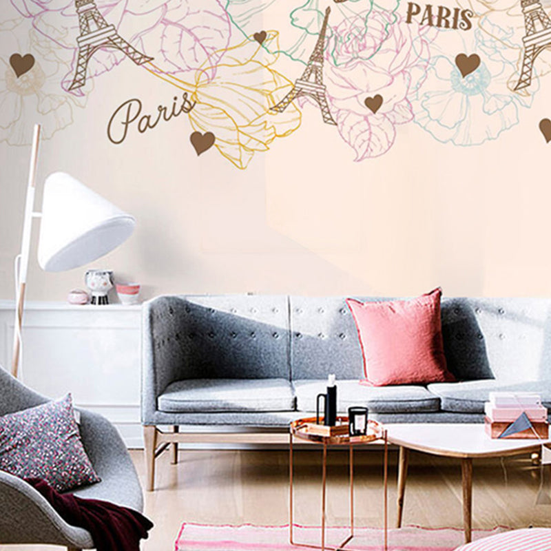 Frendorf | Romantische Muurbehang voor Woonkamer, Pastel Turquoise Gardenia en Tak, Gepersonaliseerde Maat Beschikbaar