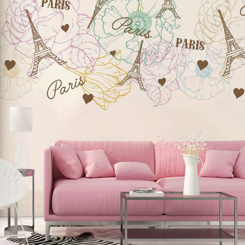 Frendorf | Romantische Muurbehang voor Woonkamer, Pastel Turquoise Gardenia en Tak, Gepersonaliseerde Maat Beschikbaar