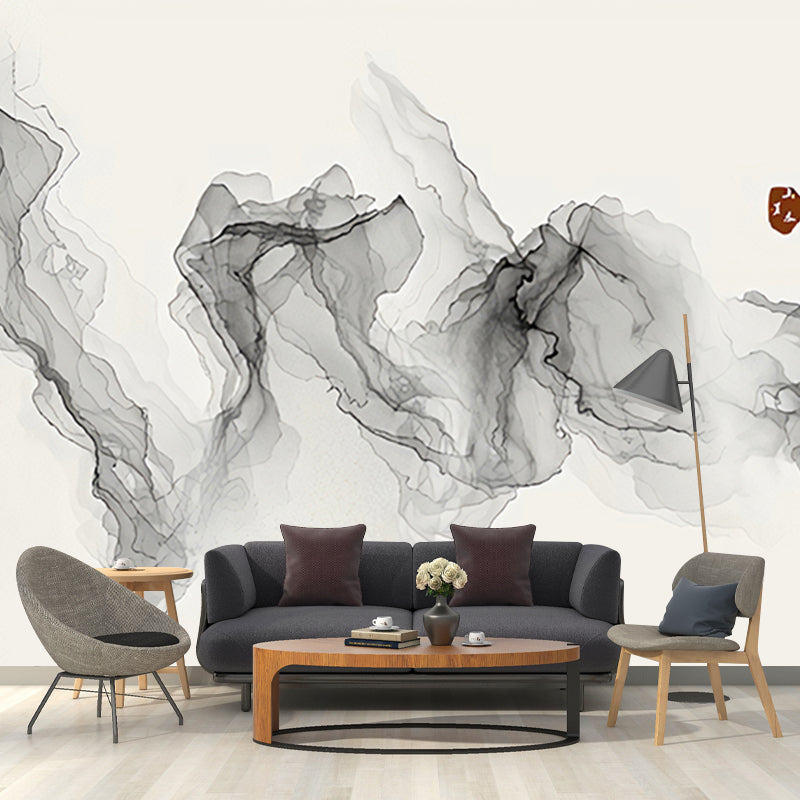 Frendorf | Traditionele Wandbekleding voor Woonkamer met Grijze Draaiende Rookpatroon, Maatwerk