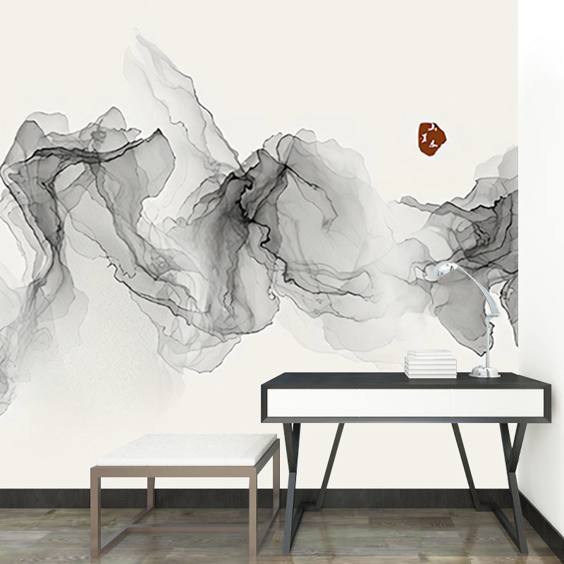 Frendorf | Traditionele Wandbekleding voor Woonkamer met Grijze Draaiende Rookpatroon, Maatwerk