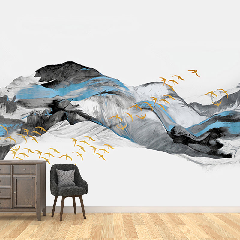 Frendorf | Volle Maat Chinese Muur Tapijt Blauw en Grijs Wilde Gans en Voile Wandbedekking, Aangepaste Maat Beschikbaar